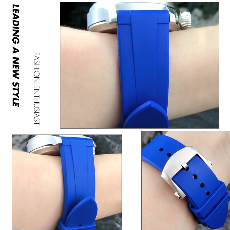 21mm 22mm FKM Fluororubber Nature Rubber Watchband Fit for Breitling Superocean Avenger Heritage Soft Watch Strap Folding Buckle view 4
