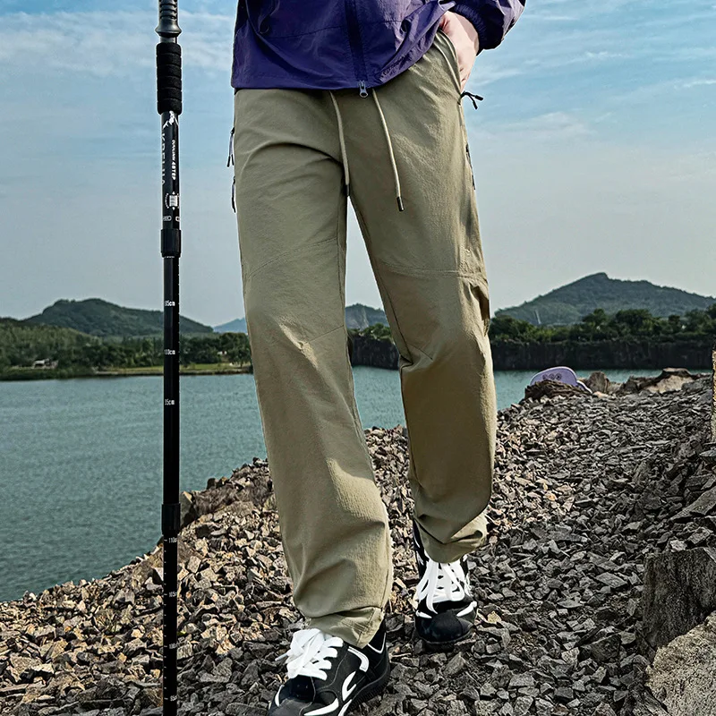 2026 Men Lightweight Quick Dry Cargo Pants Straight Loose Water Resistant Hiking Trousers Outdoor Climbing Windproof Sports Long