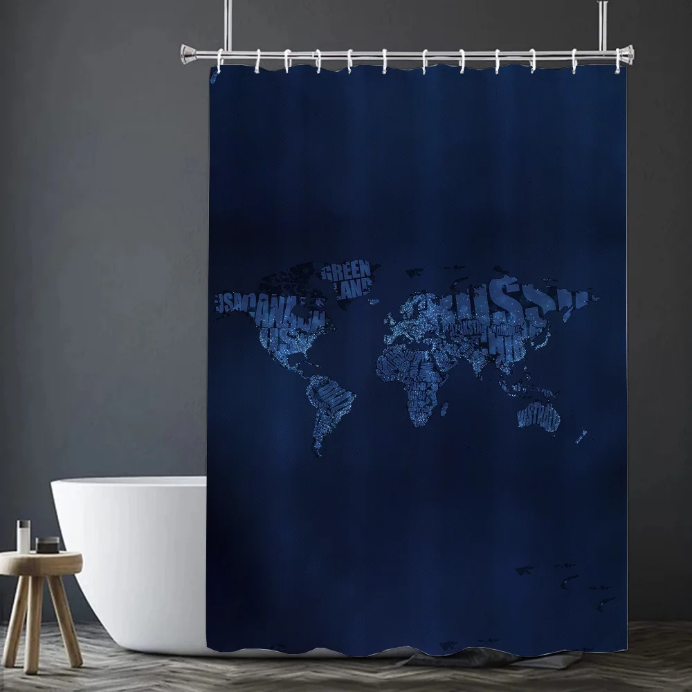 World Map Shower Curtains Bathroom Curtain for Quarto Folding Partition Accessories Bath Bedrooms Houses Rooms Waterproof Fabric