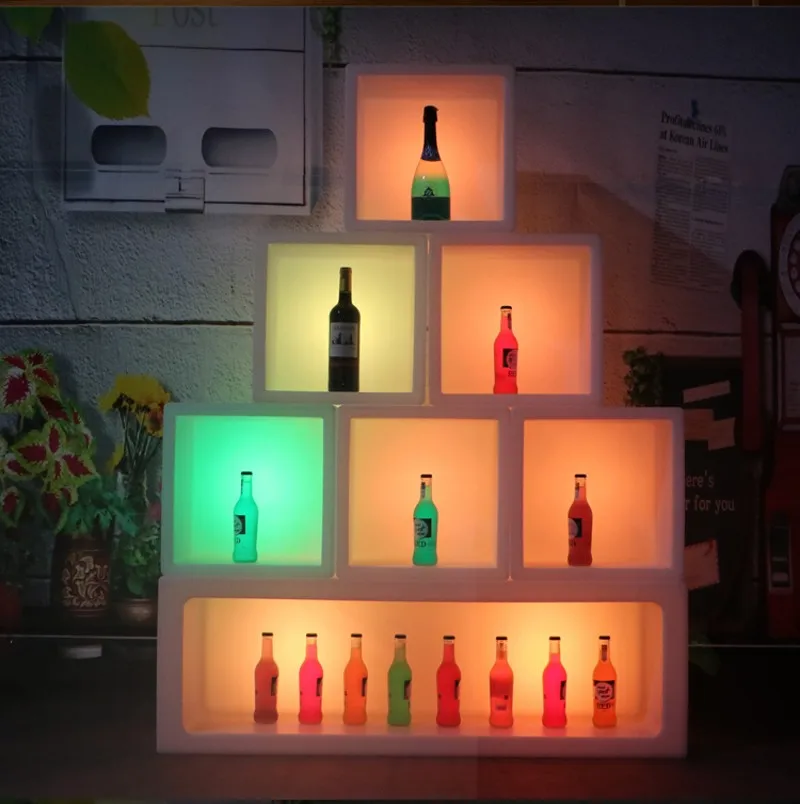 Portable LED Luminous Bar Cabinet Wine Display Case Colorful Waterproof Plastic Beer Champagne Bucket Ice Cube Storage Container