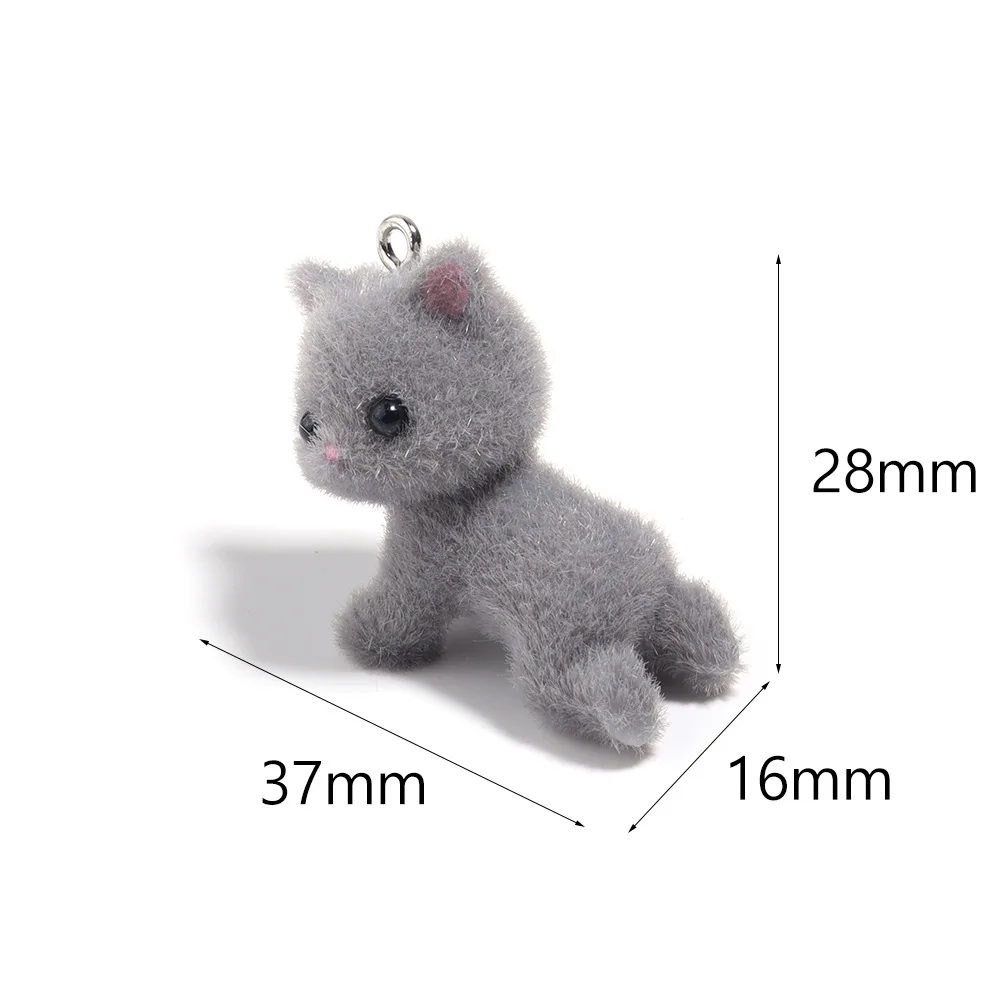 2 PCS Cute 3D Flocking Cat Pendant Kawaii Kitten Keychain Pendant Accessories DIY Crafts Jewelry Make Charm Cartoon Cat Ornament