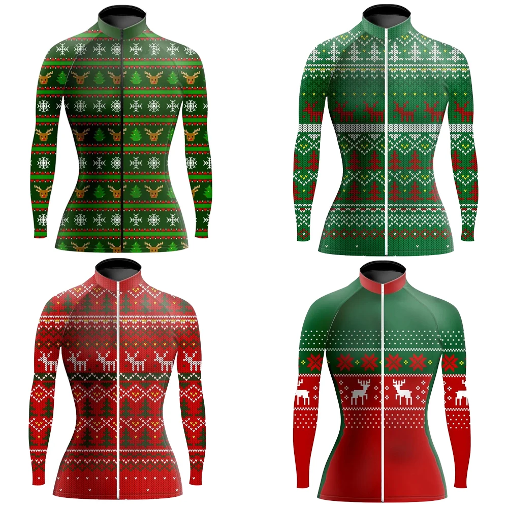 Christmas Women Long Sleeve Cycling Jersey New style Thin Or Winter Fleece Bike Clothing Outdoor Sport Coat