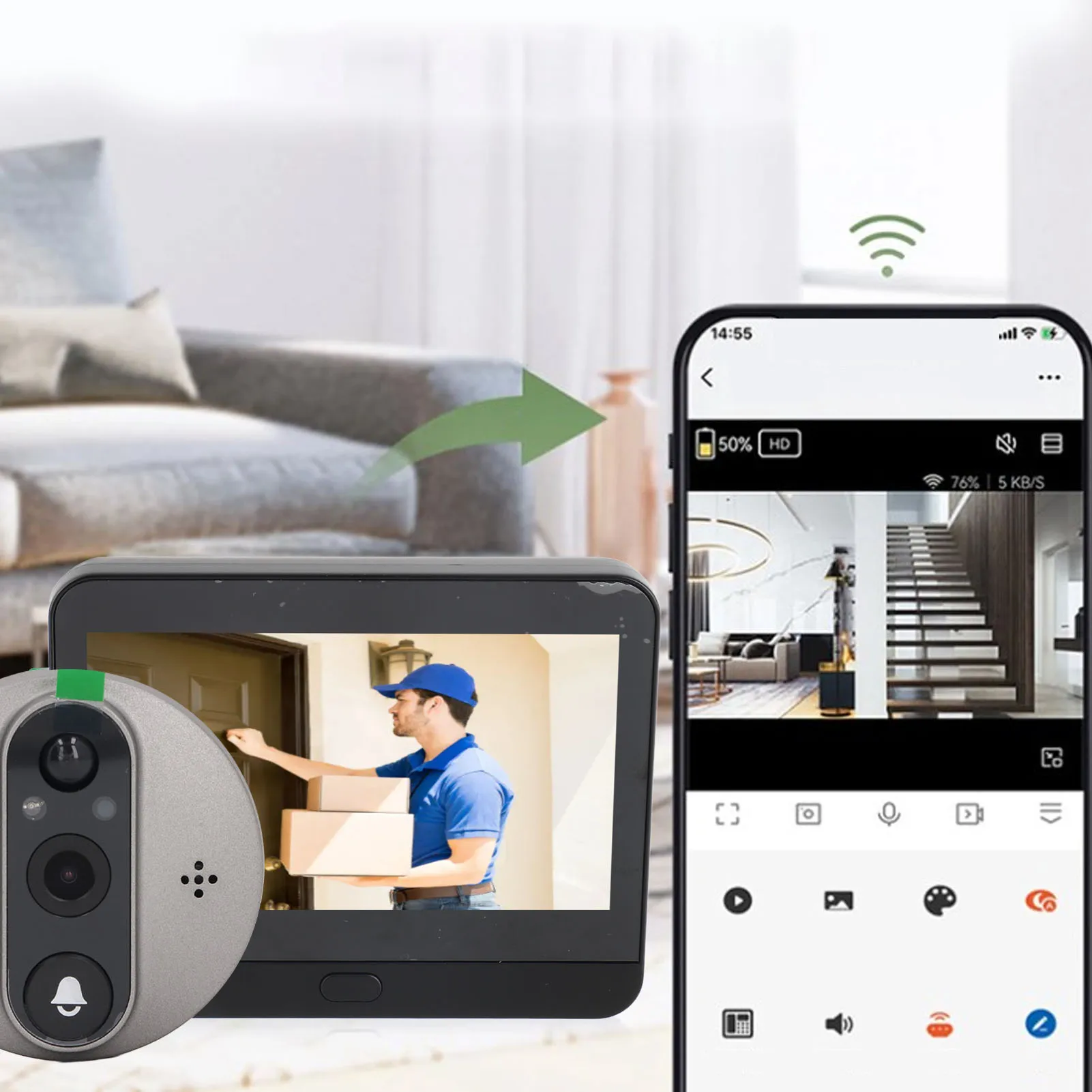 Камера-глазок, видеоглазок, дверной звонок, Wi-Fi, 1080P, обнаружение движения, 4,3-дюймовый ЖК-дисплей, цифровой дверной просмотрщик, Wi-Fi, видеодверной звонок