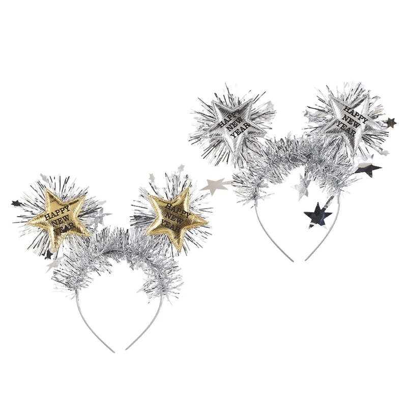 New Year Headbands Tinsel Headband Tiara with Glitter Metallic Fringed for Party