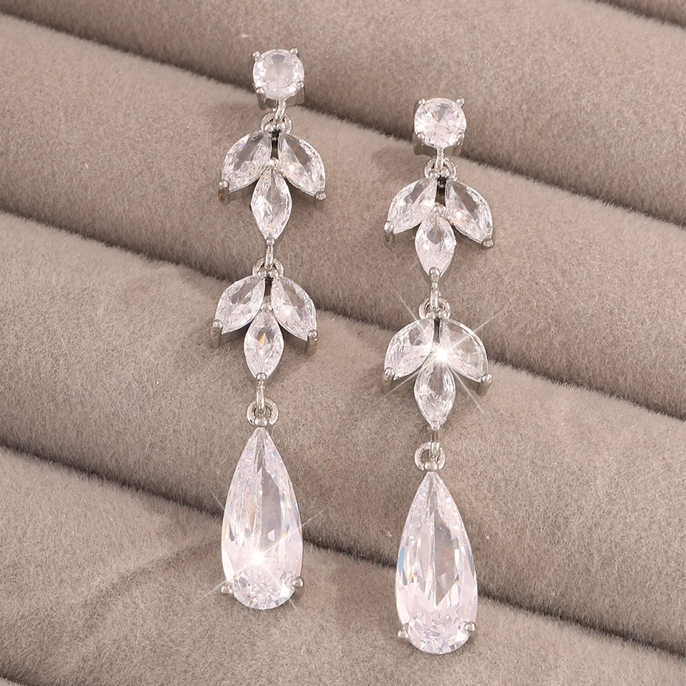 ZAKOL Luxuriöse, elegante, marquiseförmige, tropfenförmige Zirkon-Ohrringe für Damen, silberfarben/goldfarben, glänzender CZ-Braut- und Hochzeitsschmuck