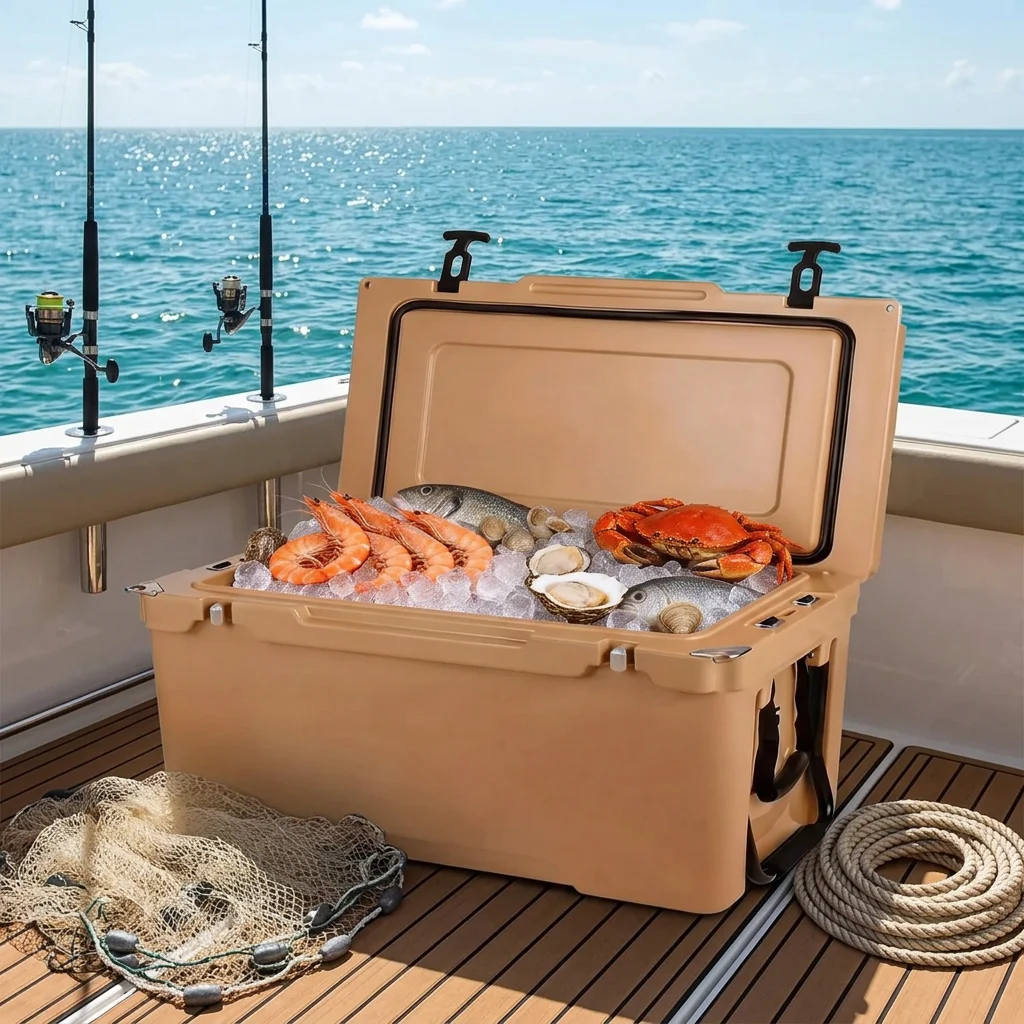 Modern 190L Rotomolded PE Thermal Reusable Waterproof Durable Fish Food Cooler Box Wheels Trolley Portable Absorption