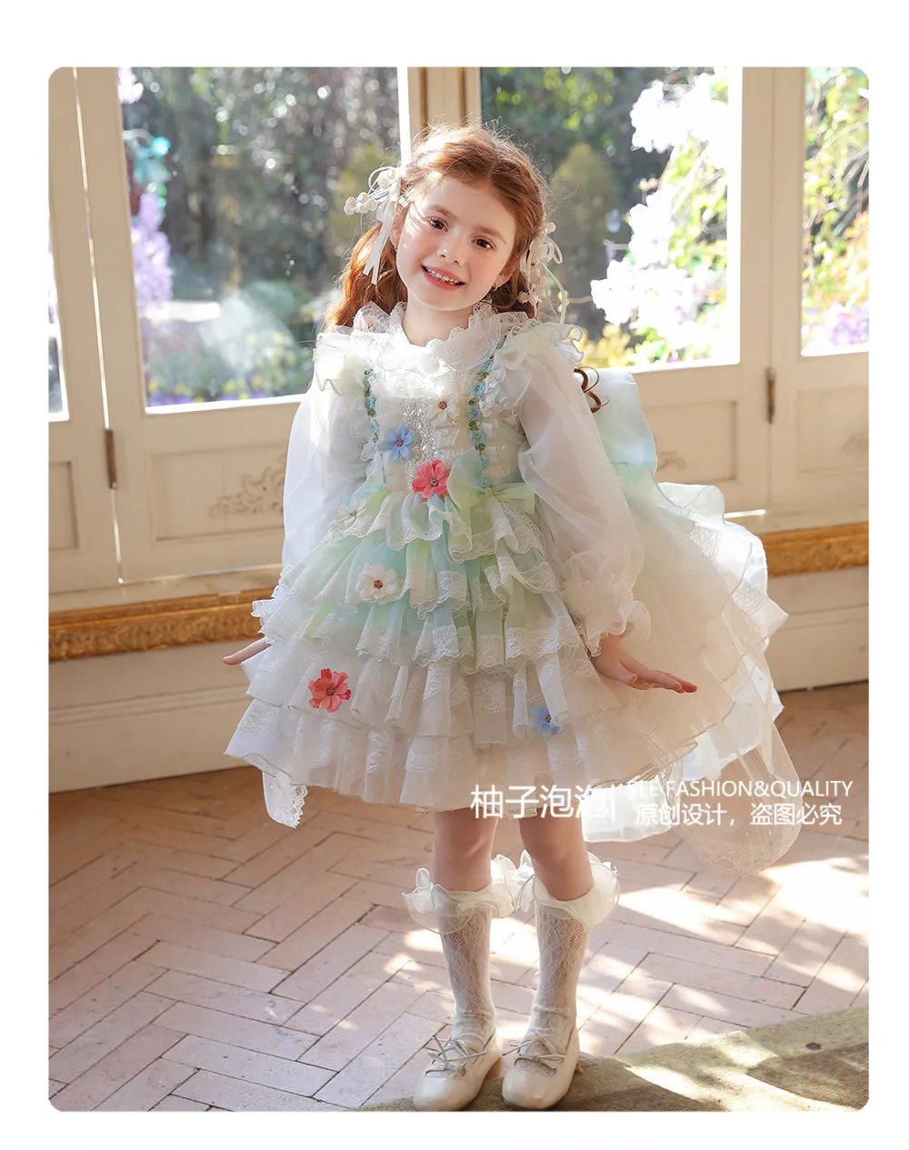 Handgefertigtes Neues Blumenmädchen Hochzeitskleid Hochwertige Lolita Tüllrock Kinder-Performancekleid Boutique-Kinderkleidung – Detail 3