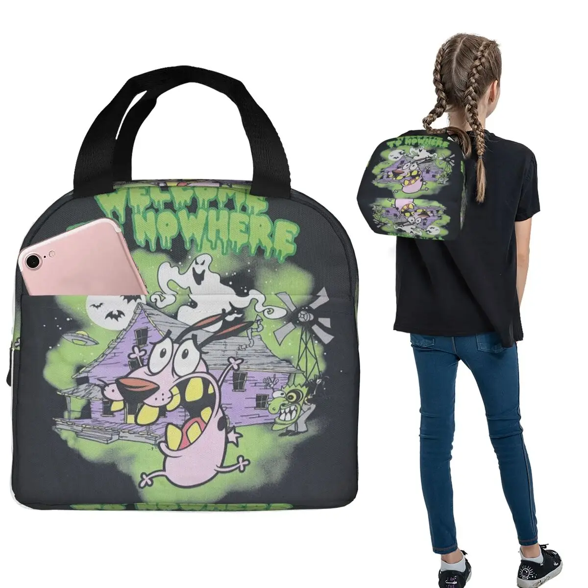 

Couraged Movie Cowardly Dog Insulated Lunch Bag for Women Children Portable Food Boxes Thermal Lunch Box Tote