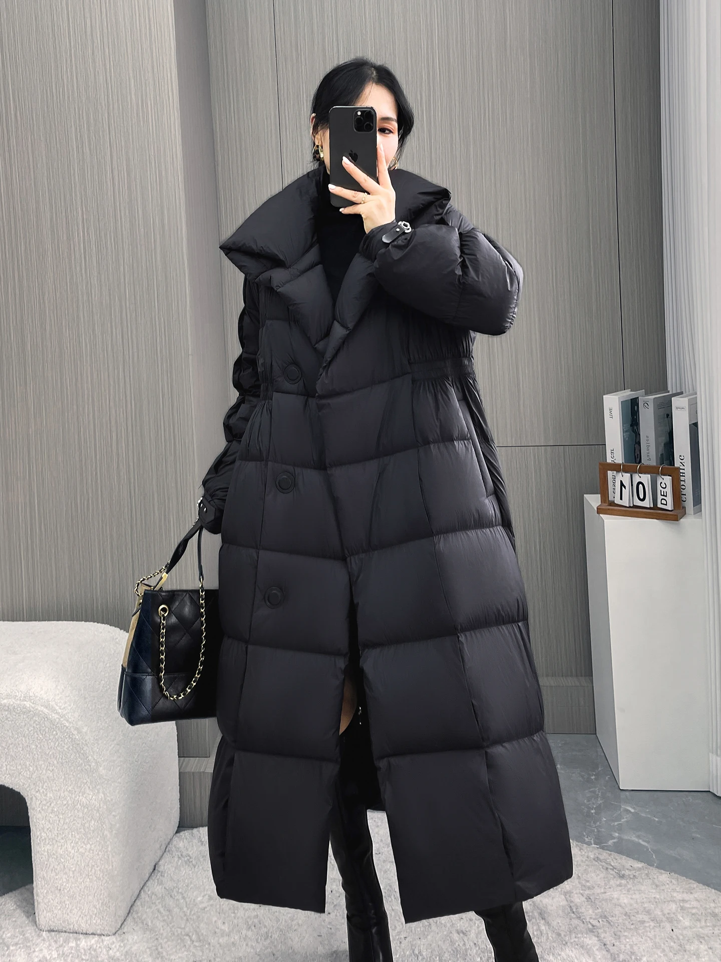 

Bla Long down Jaet Women's Winter New Loose Slimming 90 White Du down Warm Outerwear Thiened Luxury Sle Pure Color