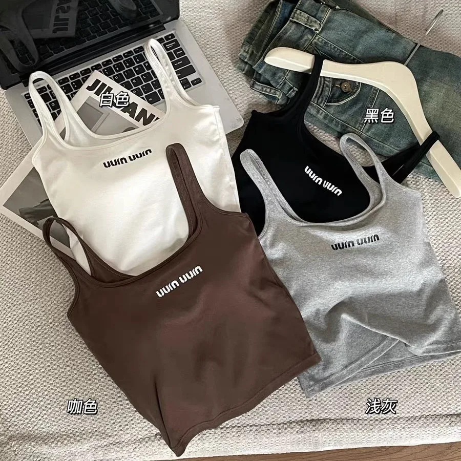 

Square collar vest with chest cushion for women, featuring a beautiful back and lettering for slimming effect