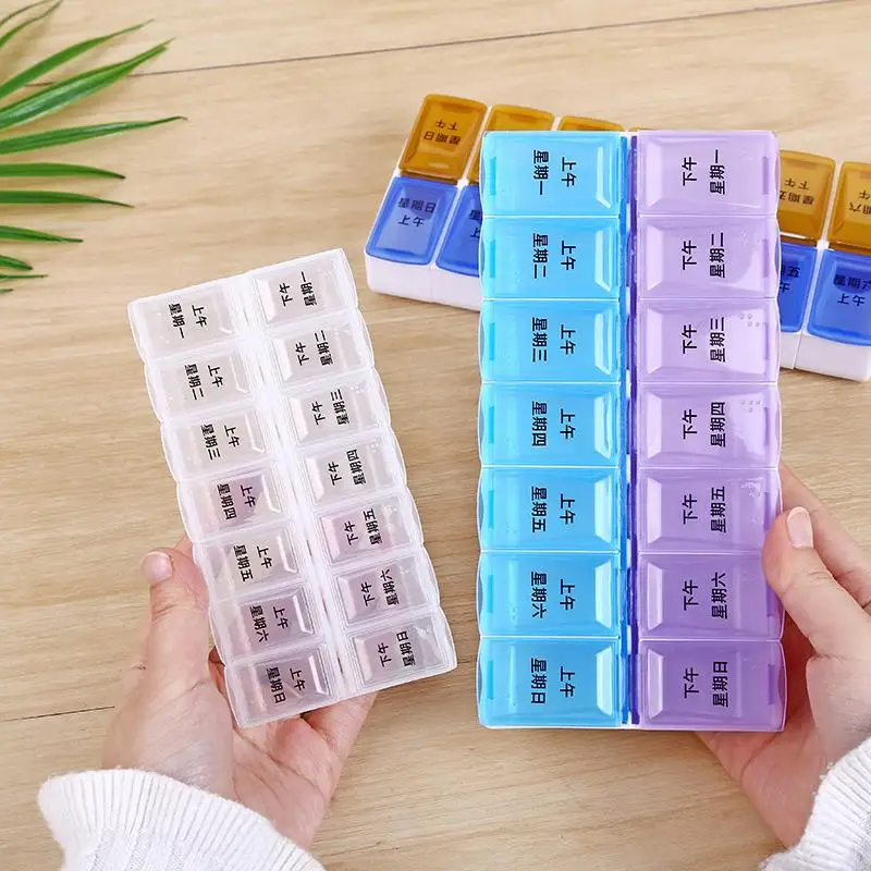 

Portable 7-Day Medicine Box 14 Compartments Small Size Large Capacity Daily Pill Organizer Compact Medicine Storage