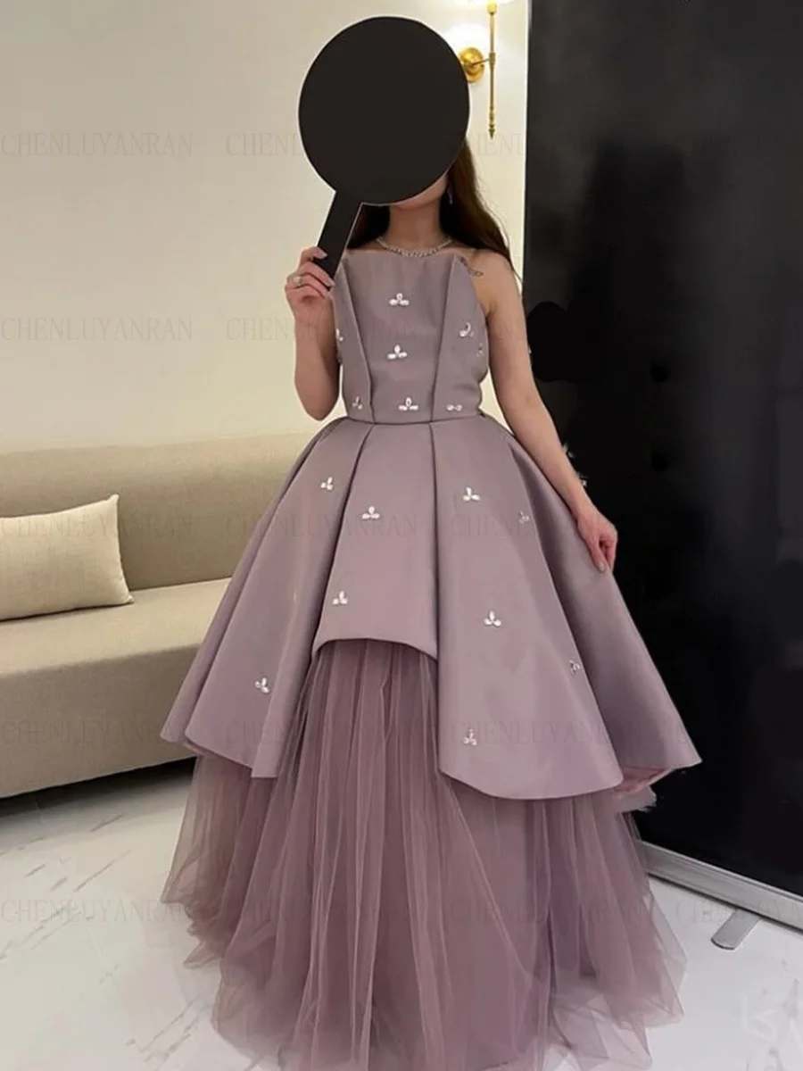 Strapless Satin Formal Occasion Dresses 2023 Beading A-line Long Ball Gowns Lace Up Elegant Evening Party Gowns فساتين الحفلات