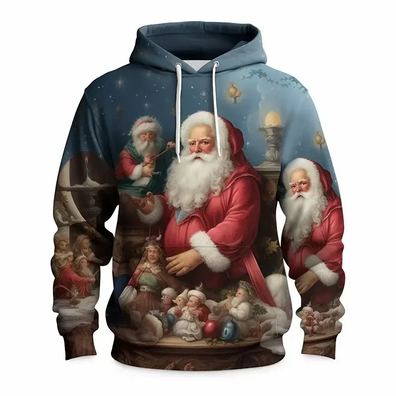 Men's Hoodies 3d Santa Printed Christmas Loose Designer Sweatshirts Spring Autumn Long Sleeves Pullover 4XL Oversized Clothing