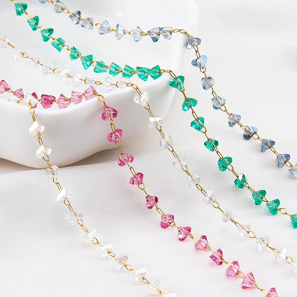 1Meter Stainless Steel Irregular Clear Beads Chain Grave Stone Bead Chain for DIY Necklaces Bracelets Jewelry Making Accessories view 2