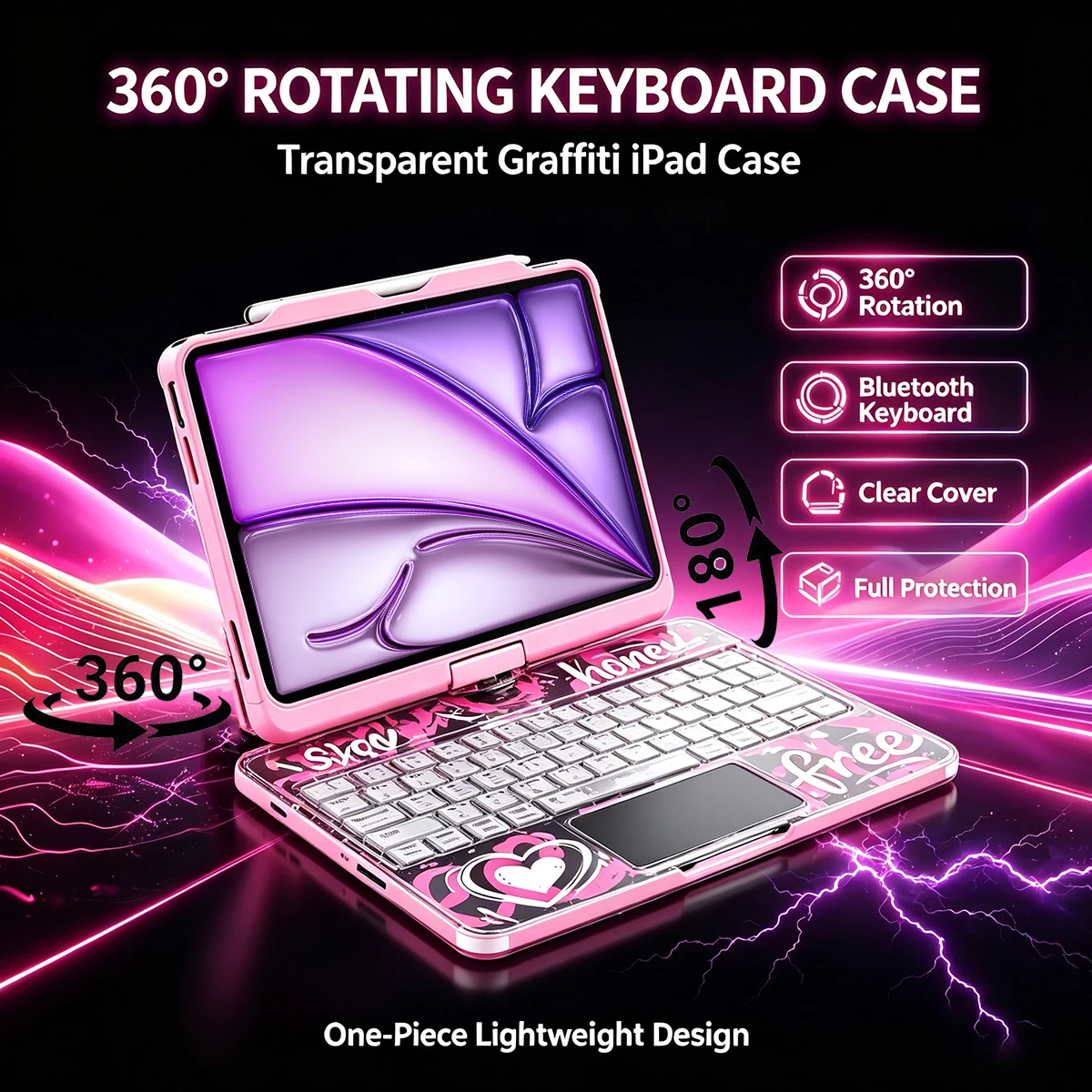Magnetic Keyboard for iPad Air 10.9 inch, for Air 11in M2/3/4, Smart Backlit Transparent Cover, Rotating Bracket