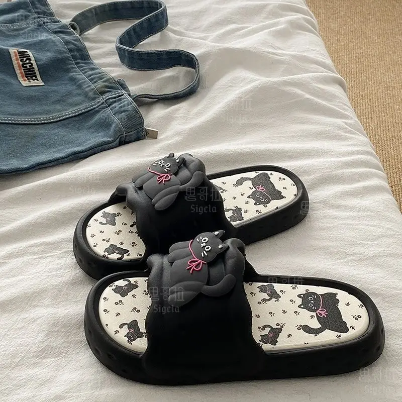 Printting Cute Bear Women Slippers Summer Indoor Soft Cartoon Sandals Bathroom Anti-slip Outdoor Comfy Men Leisure Shoes Couple