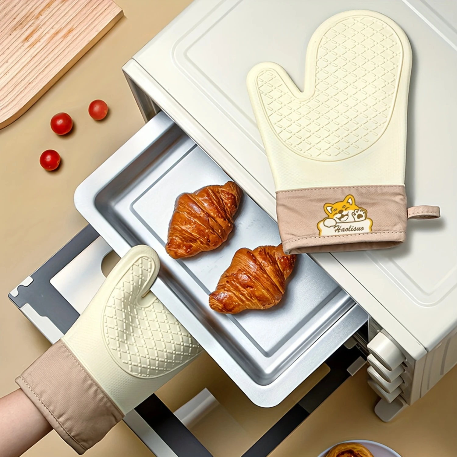 

Five-Finger Silicone Oven Gloves - Kitchen Insulation Anti-Scald Baking Thickened High Temp Resistant Microwave Gloves Anti-Slip