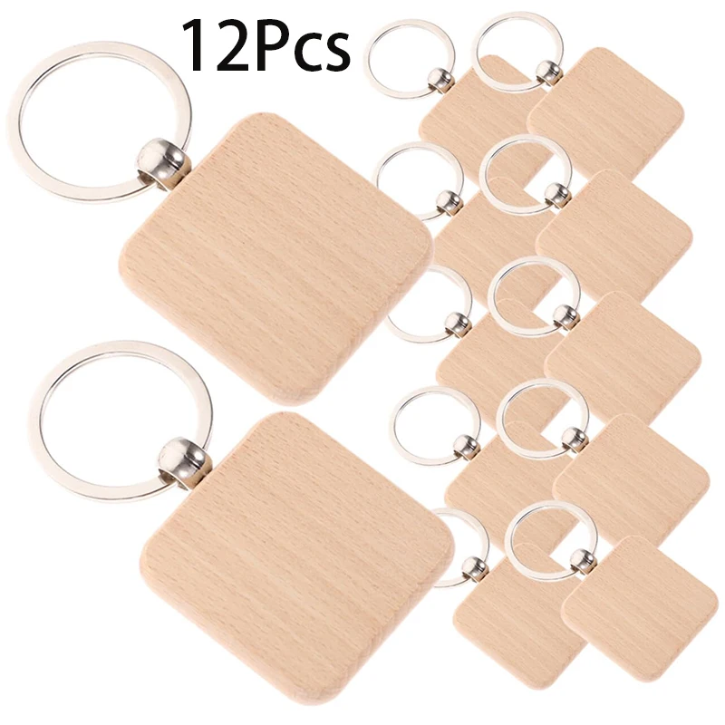 

12Pcs Key Keyrings Craft Ring Wood Accessories DIY for Shape Tags Blank Crafts Gift Chain Unfinished Keychain Arts Crafting