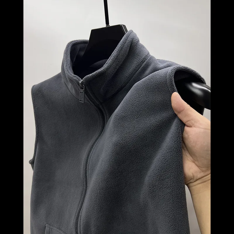 

Double-Sided Fce Zipper Youth Faion Workwear Vest Men's Autumn Winter Thiened Stand Collar Svel Open Cardigan Coat