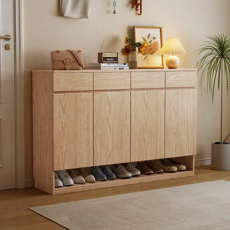 ash wood shoe cabinet, modern simple door, household locker, multi-layer large capacity
