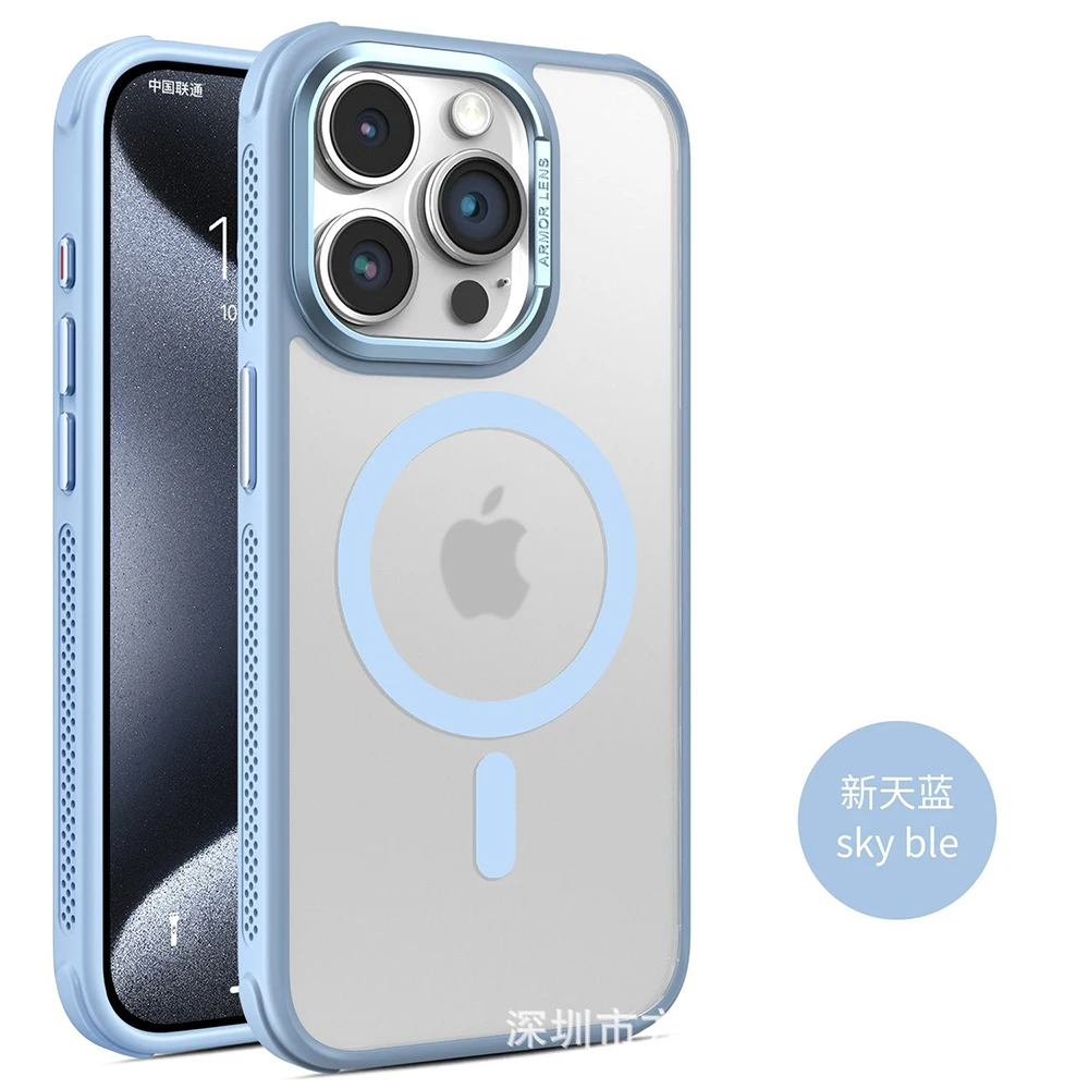 

Luxury Magnetic Wireless Charging Matte Armor For Magsafe Case For iPhone 12PM 13 14 15 16 Pro Max Shockproof Hard Cover 17