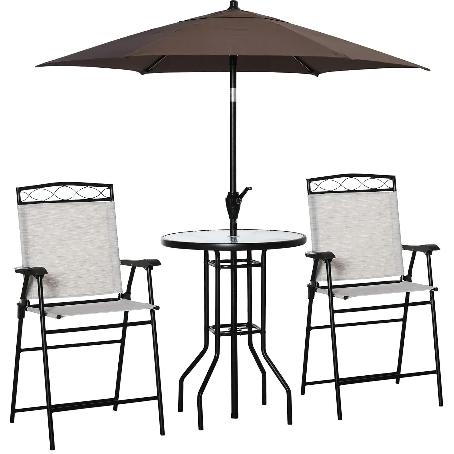 Outdoor Furniture Set 4 Folding Chairs Adjustable Umbrella Wave Glass Table Patio Poolside Garden Deck, Customized