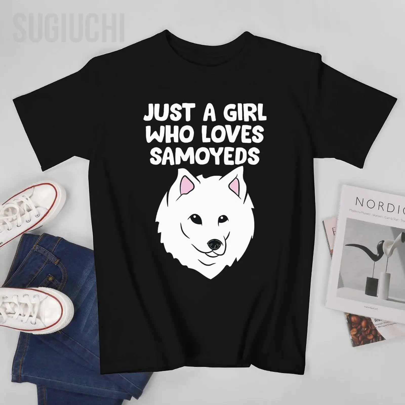 Unisex Men Just A Girl Who Loves Samoyed Dogs Tshirt Tees T Shirts Women Boys 100% Cotton T-Shirt