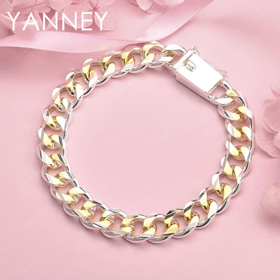 

Браслет-цепочка из стерлингового серебра 925 пробы с золотым покрытием, 8 дюймов, классический кубинский стиль, для мужчин и женщин, модный аксессуар в стиле хип-хоп