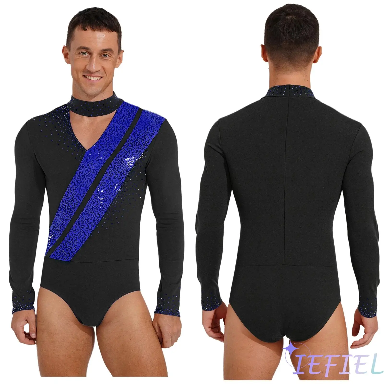 

Elegant Ballet Practice Wear for Men Sparkling Sequin Bodysuit Ballet Latin Dance Competition Performance Costume Latin Leotard