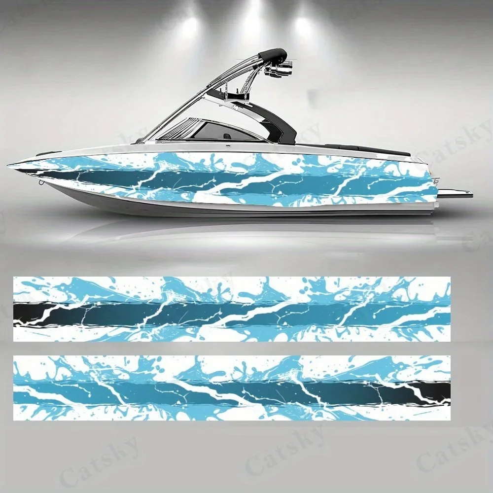 Blue and White Wave Shadow  Boat sticker vinyl ship pontoon deck Boat fishing decorative pontoon boats decal