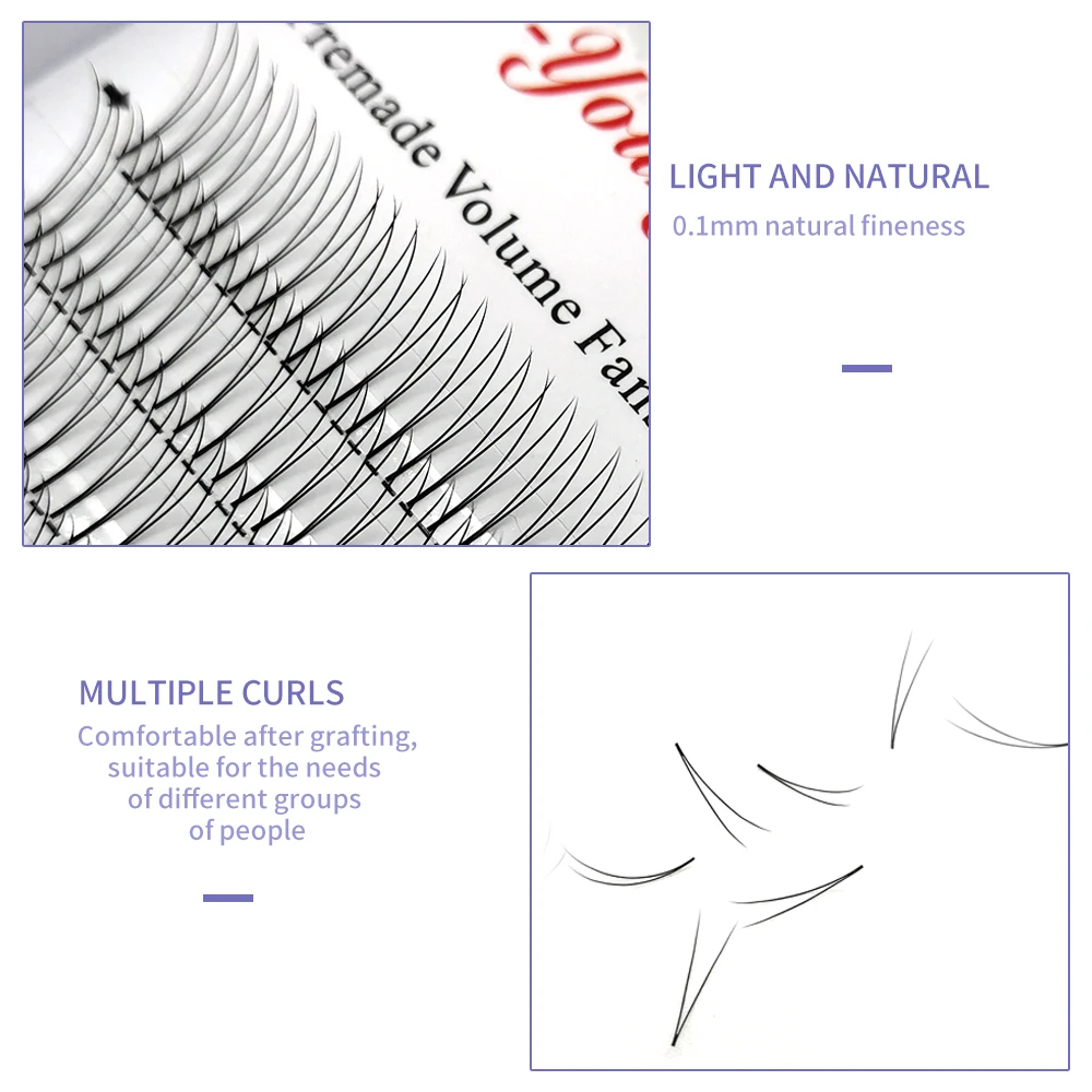 E-young 2d Premade Lashes Volume Fans Short Stem C/D Curl 0.1mm Natural False Eyelashes Extensions Premade Fans Wholesale Makeup