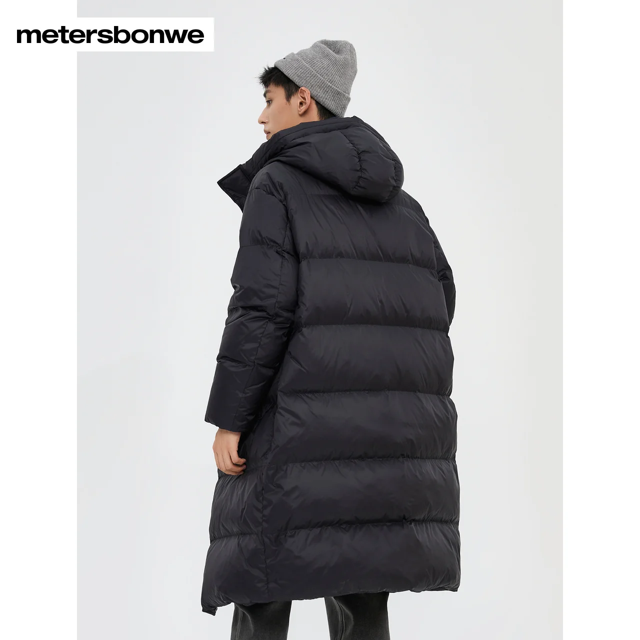 Metersbonwe-Chaqueta larga con capucha para hombre, monocromática, plumón de pato 80%, ropa cálida ultraligera, prendas de vestir sueltas rectas,