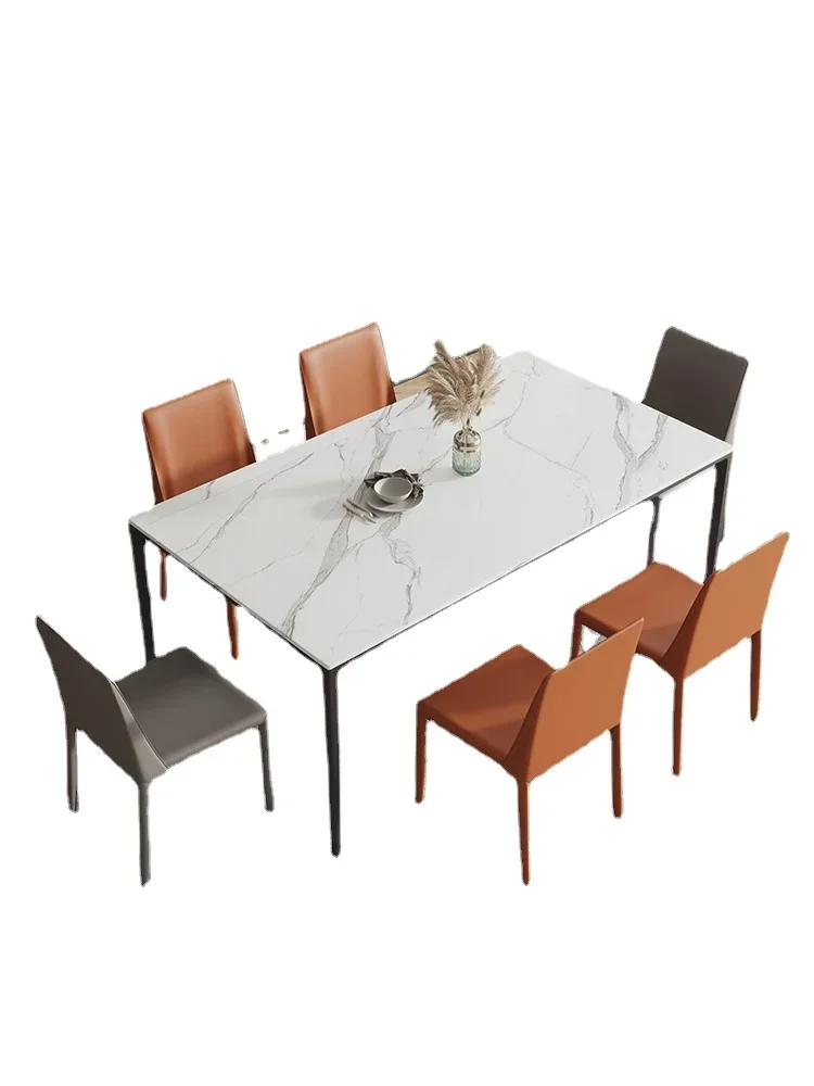 YY Marble Household Small Apartment Modern Simple Rectangular Carbon Steel Dining Table and Chair