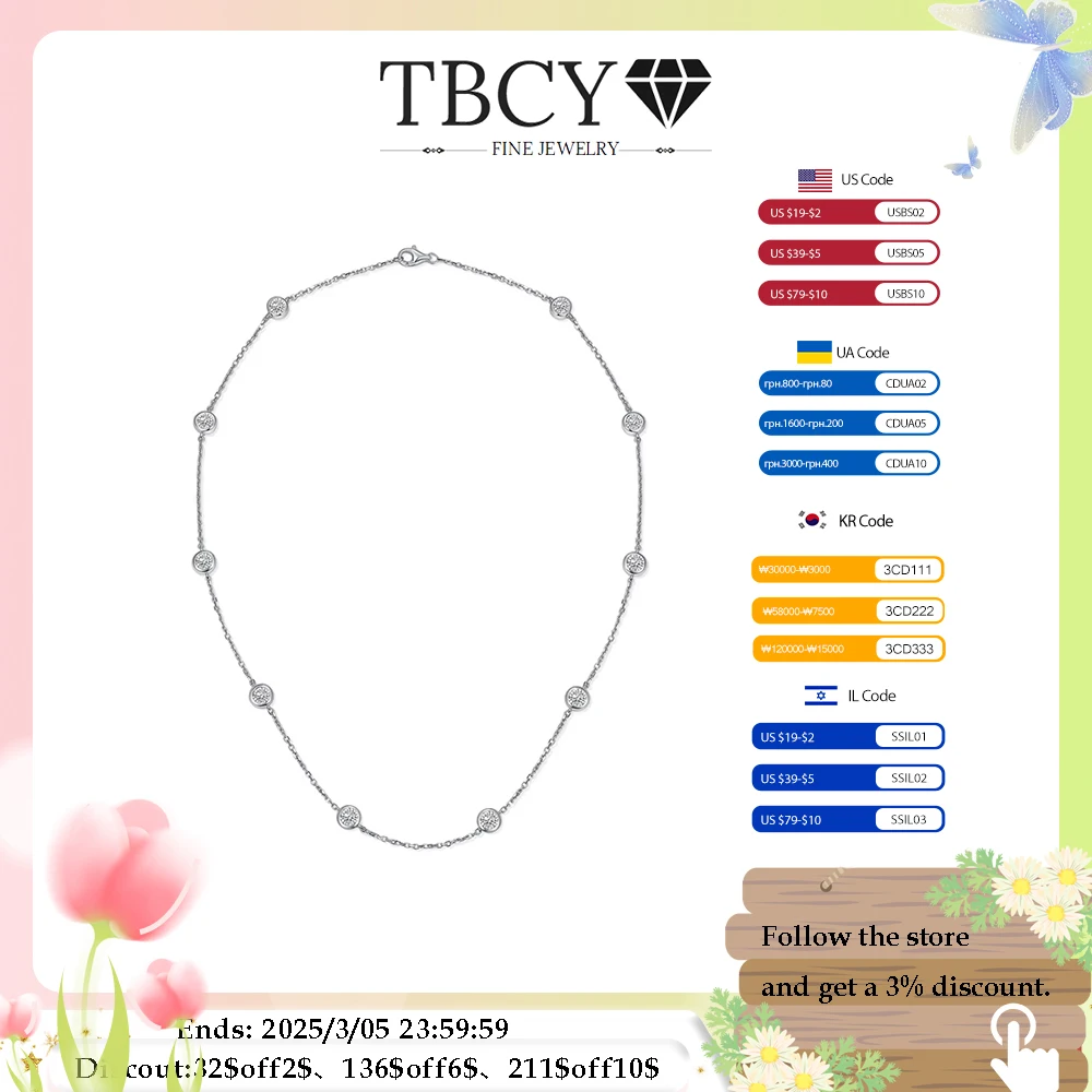 TBCYD-Collier Ras du Cou en Moissanite pour Femme, 3/4/5mm, Argent S925, Diamant Rond Taille, Bulle, Bijoux Cadeaux JOParty