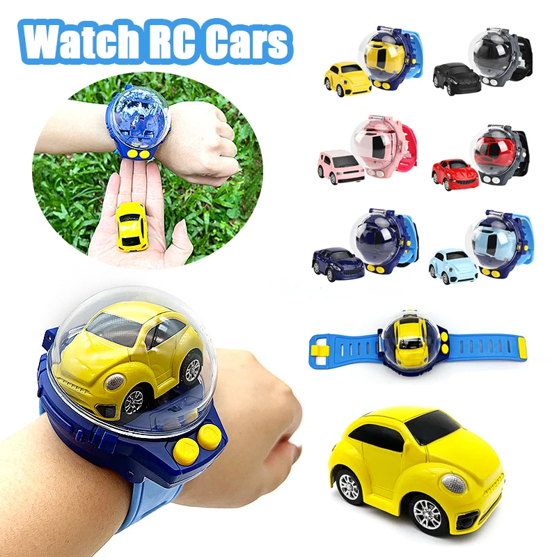 Cartoon Mini RC Remote Control Car Watch Toys Cute RC Gesture Detachable Wrist Strap Rechargeable LED Light Small Car Kids Toys