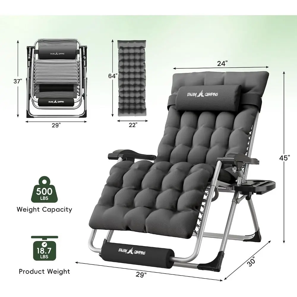 Oversized Zero Gravity Chair olding Patio Reclining Padded Lounge Chairs | w/Removable Cushion & rest & Upgraded Lock & ootrest