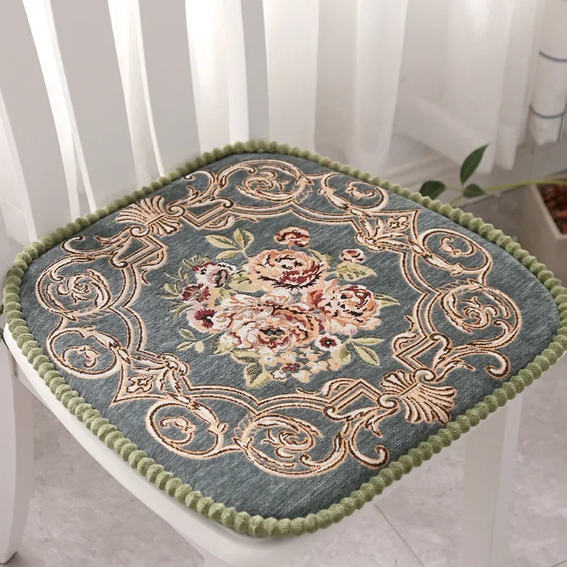 

European Style Chenille Jacquard Solid Wood Dining Chair Cushion Four Seasons Non-slip Universal Dining Table Chair Seat Pad