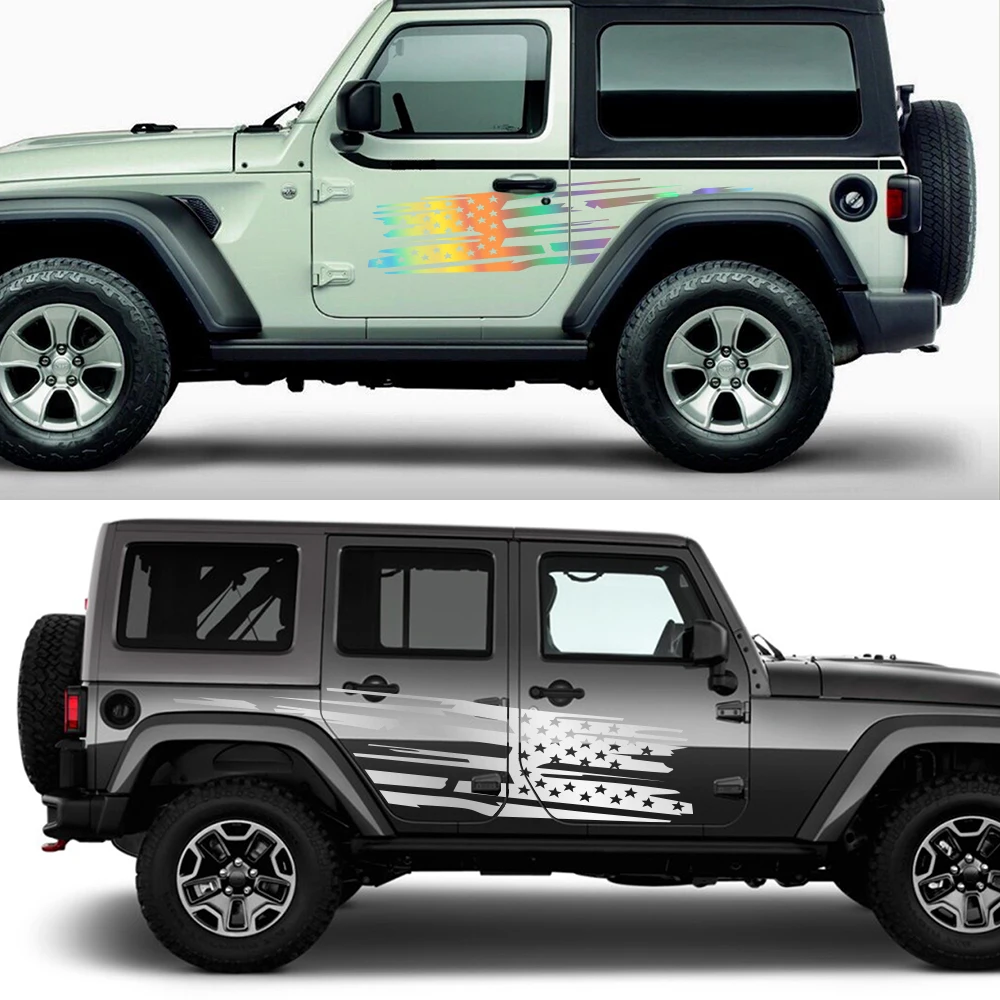 Car Door Side Stickers For Jeep Wrangler JK JL TJ YJ Unlimited Sahara Rubicon Auto Graphics DIY USA Flag Decor Decal Accessories view 4