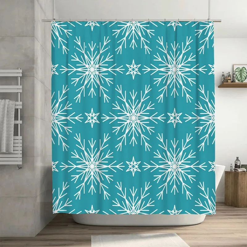 

JHB23Blue White Snowflake Pattern Shower Curtain for Bathroom Decor Waterproof Fabric Easy Hanging Hook Installation9Kj(