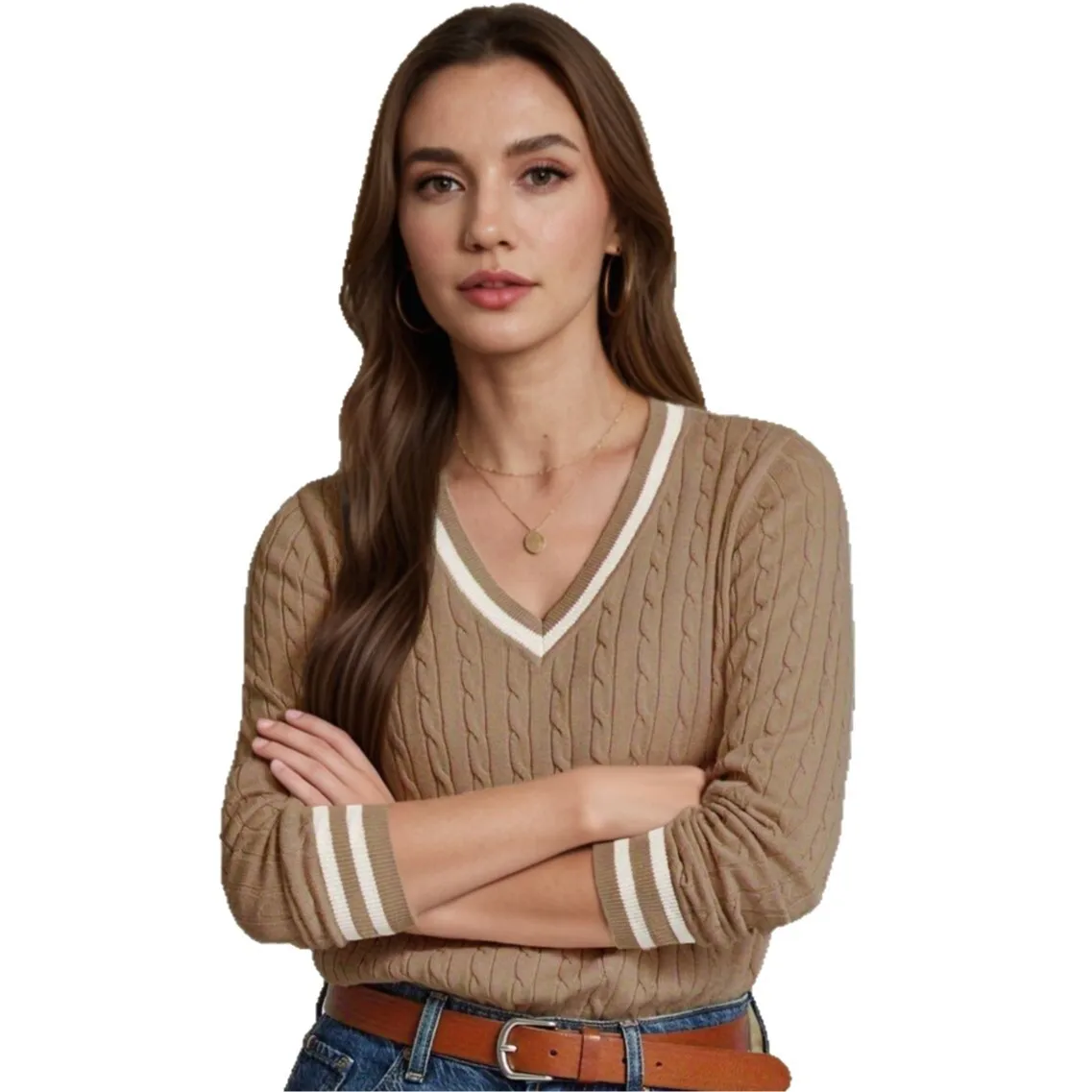 Gestreifter Pullover für Damen im Herbst und Winter, vielseitig, elegant, lässig, künstlerisch, Farbblock-Pullover mit V-Ausschnitt, Strickwaren