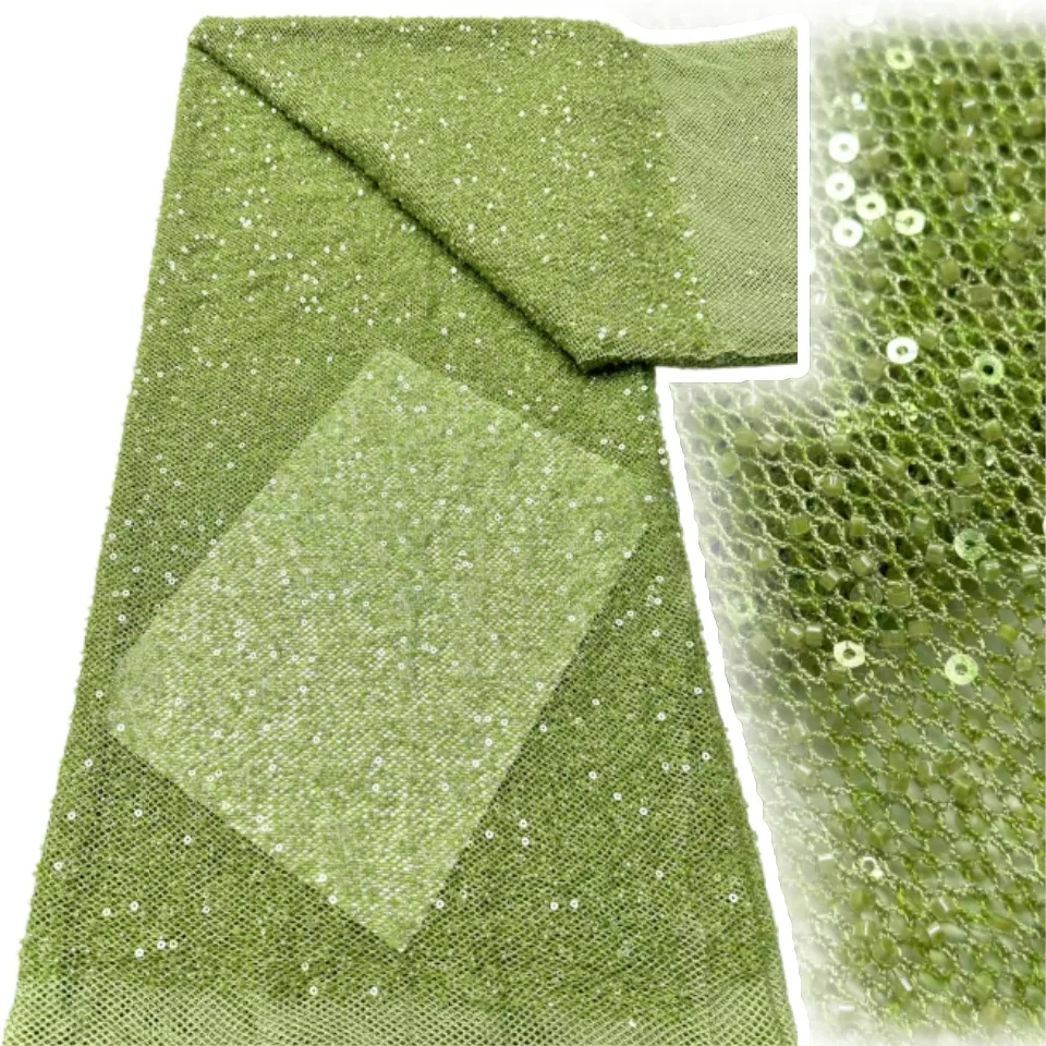 

Нигерийская африканская кружевная ткань высокого качества, ткань для шитья по метрам, тюль с блестками, свадебные платья, вышивка, сетка, 5 ярдов CC1480