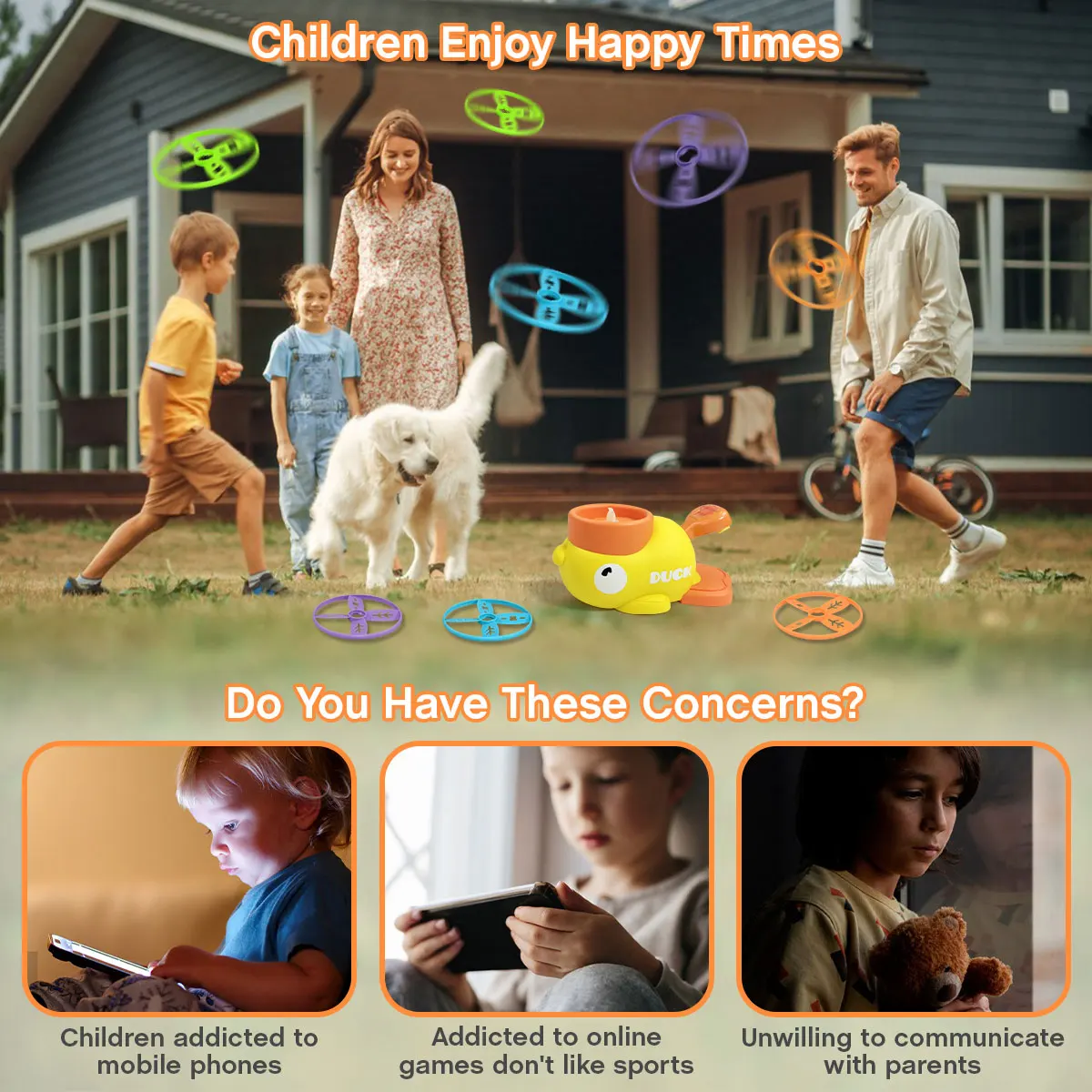 Flying Disc Launcher Kids Toys Set For Ages 3+ | Indoor/Outdoor Throw & Catch Game With 8 Discs | Sports Toys For Hand-Eye