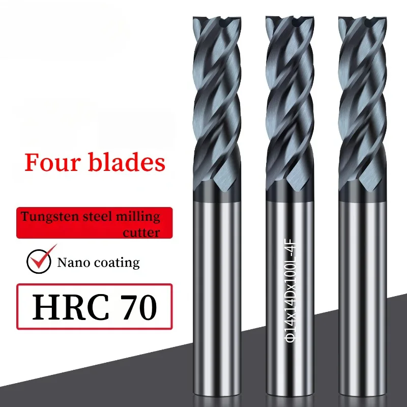 

4 Flute Carbide End Mill HRC70 CNC Metal Cutter 1 2 3 4 6 8 12 16 18 20MM Shank