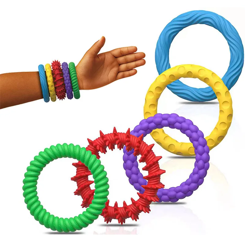 5PCS Sensory Fidget Bracelets for Kids Stretchy Texture Silicone for Autism, ADHD, Anxiety Stress Relief Gifts Classroom Prizes