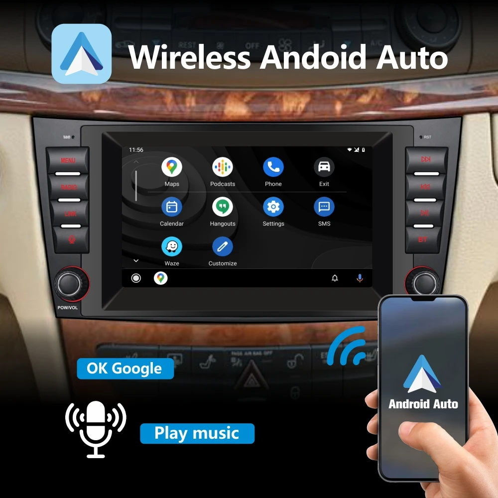 Car Radio with Wireless Carplay Android Auto for Mercedes Benz E-Class W211 CLS-Class W219 with 7\