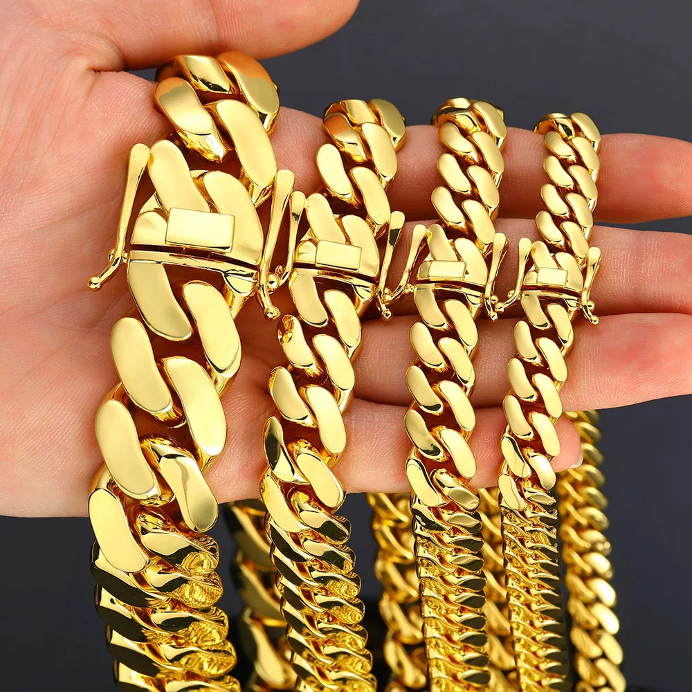 Wholesale 10mm/12mm/15mm/20mm Brass Miami Cuban Link Chains Classic Men Women Curb Chunky Smooth Necklace Hip Hop Jewelry Gift