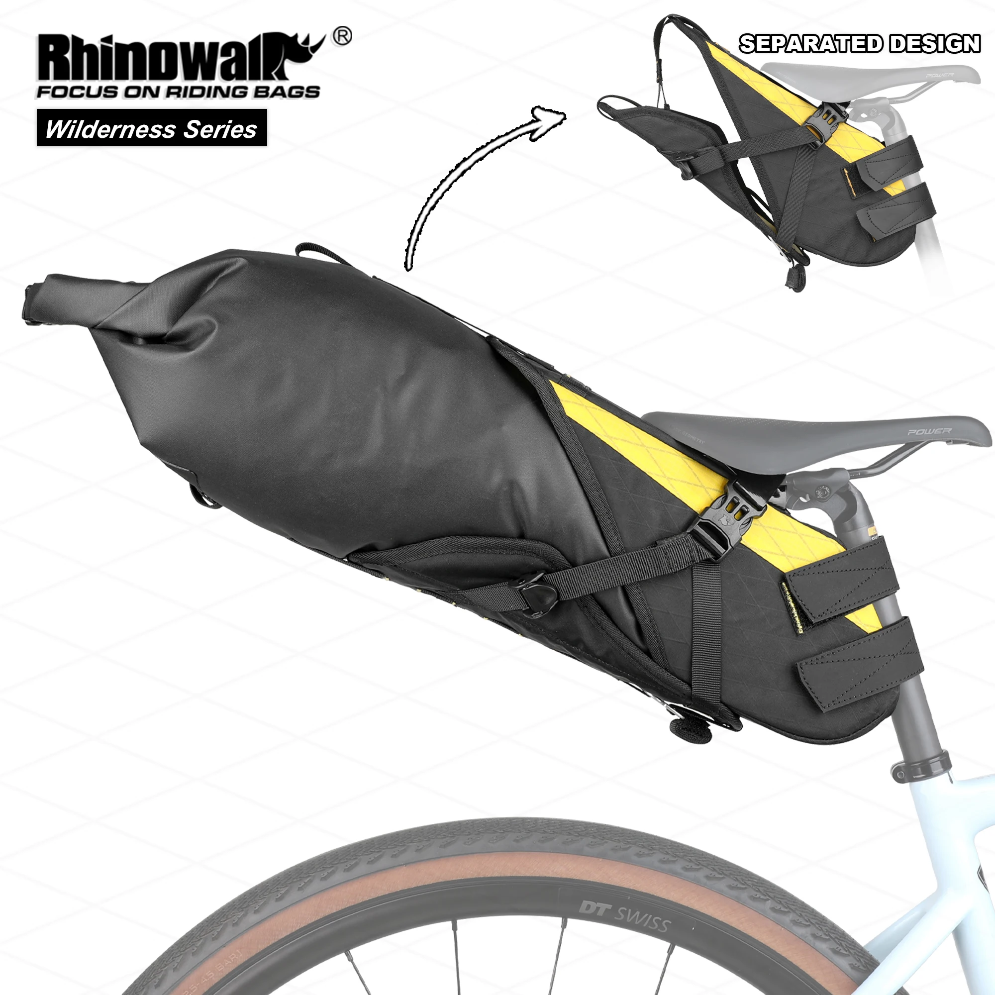 Rhinowalk Bike Saddle Bag Waterproof 14L Big Capacity Stable Not Shaking Removable Dry Bag For Mtb Road Gravel Bike Bikepacking