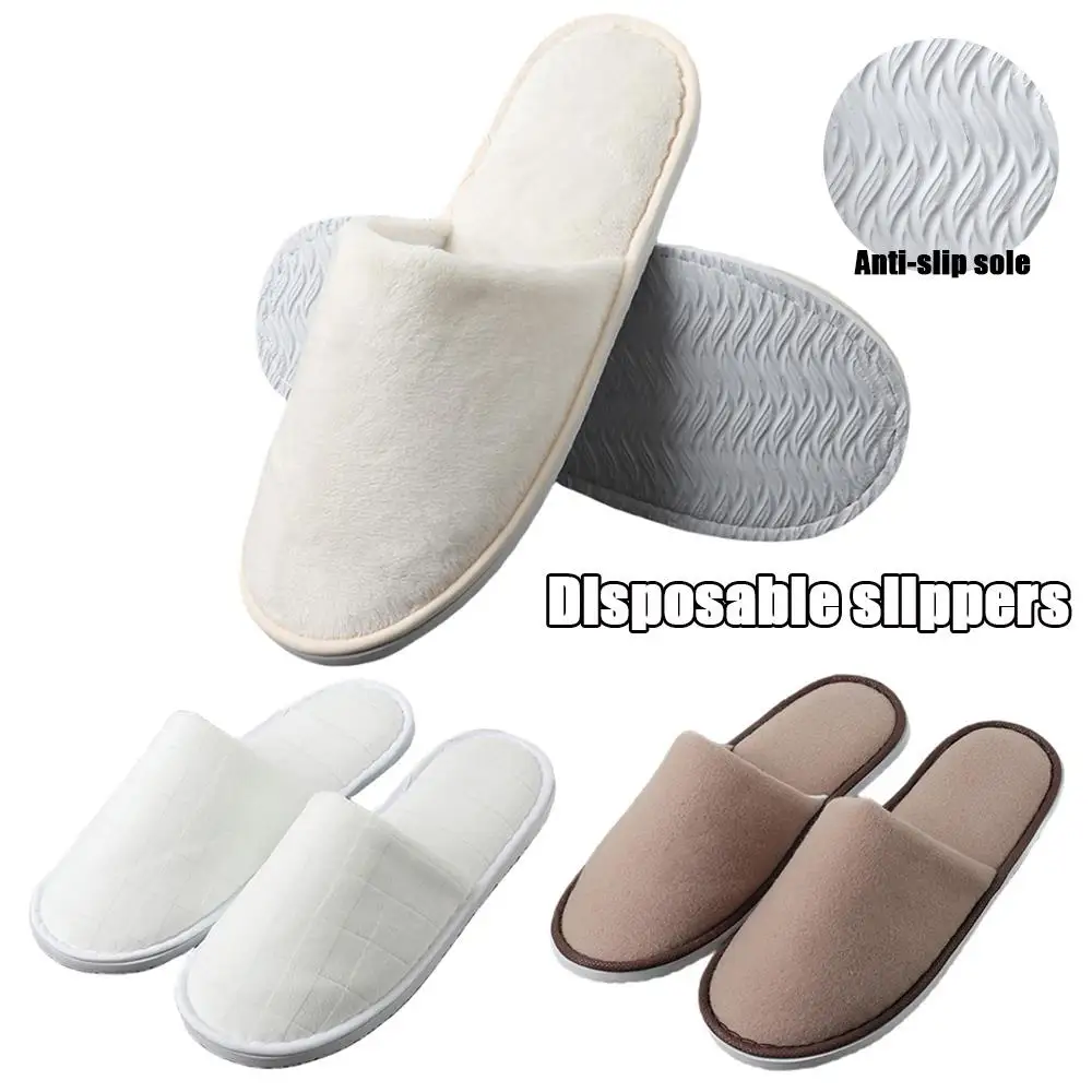 

Solid Color Disposable Slippers Velvet All-inclusive Hotel Slippers Breathable Non-slip Soft Warm Shoes Guest Indoor Slippers