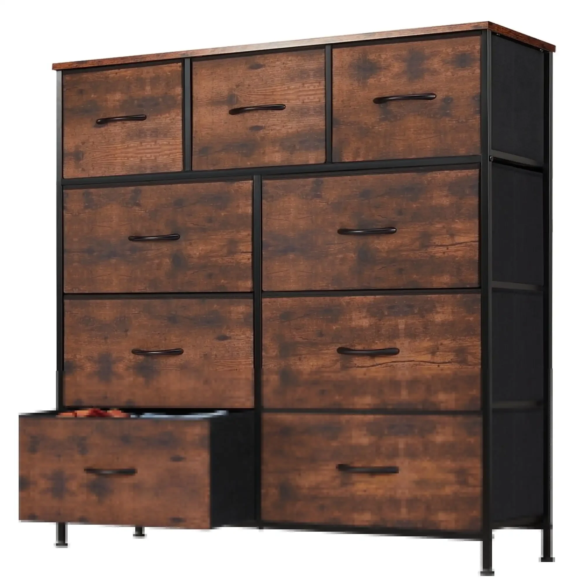 9 Drawer Dresser, Wide Chest Of Drawers Nightstand Storage Tower Storage Dresser Fabric Dresser With Wood Top