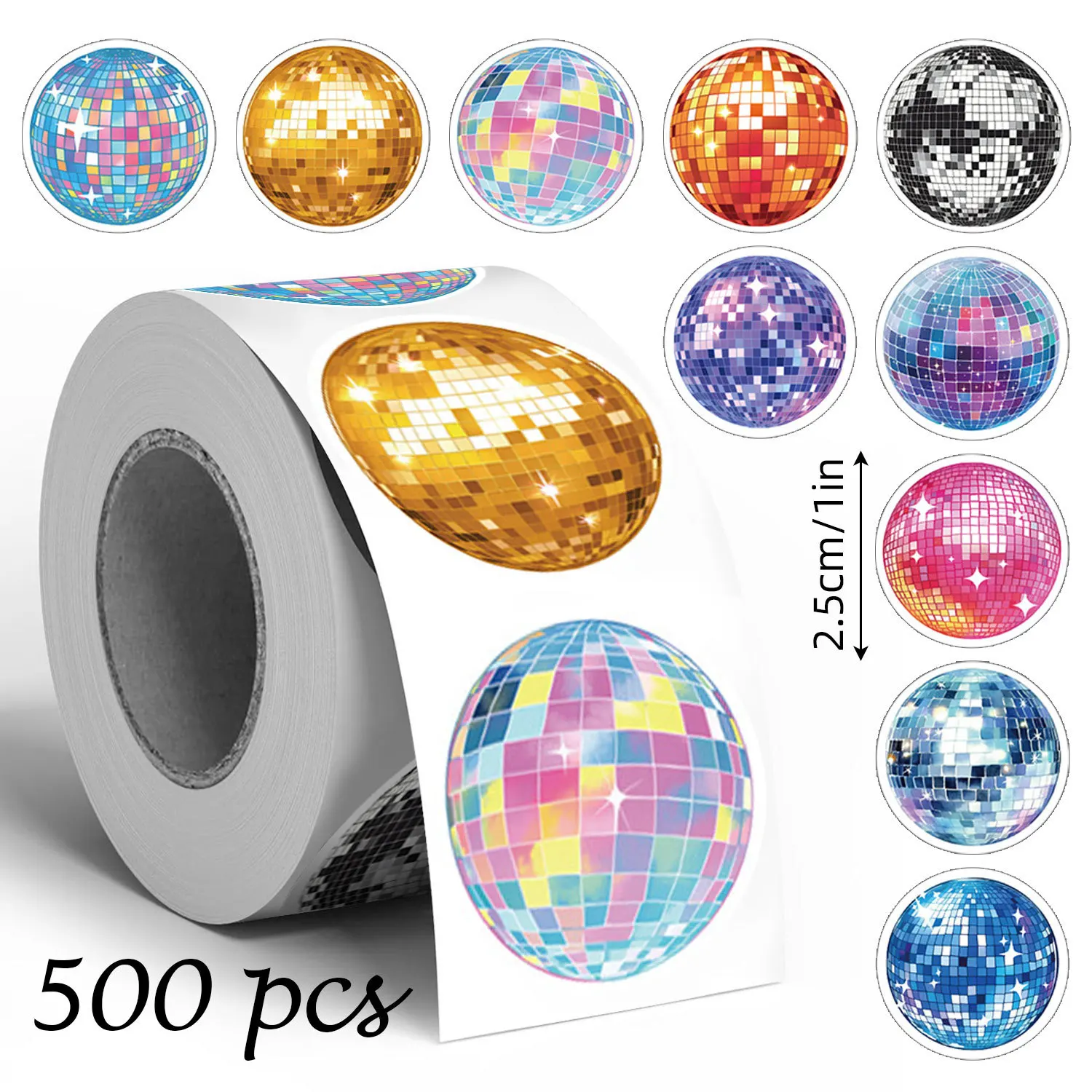 500 Labels/Roll Cartoon Ball Laser Ball Doodle Stickers Colorful Decor diy Adhesive Labels